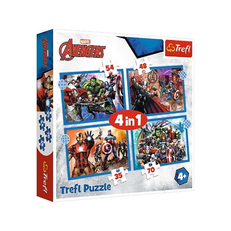 TREFL 34386 Puzzle 4w1 Odważni Avengersi