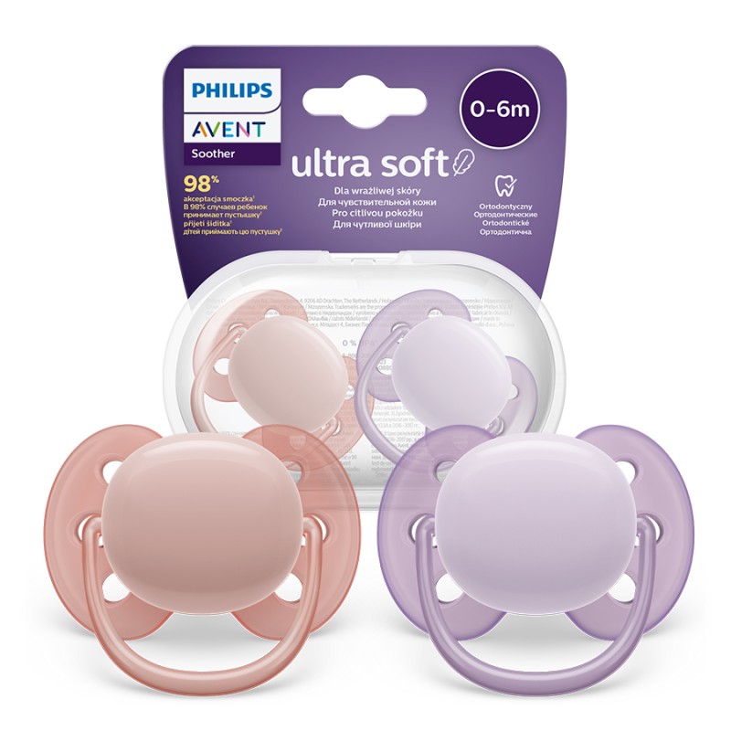 AVENT SCF091/31 Smoczek Ultra Soft 0-6m różowy/fioletowy