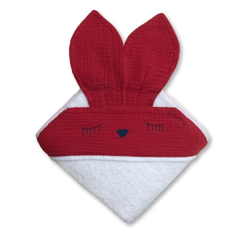 Hi Little One - Ręcznik z kapturem 100 x 100 SLEEPY BUNNY hooded bath towel Strawberry