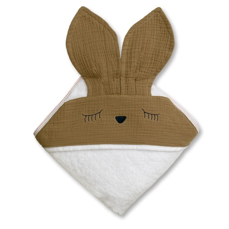 Hi Little One - Ręcznik z kapturem 100 x 100 SLEEPY BUNNY hooded bath towel Dark Oak Light