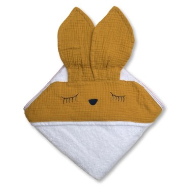 Hi Little One - Ręcznik z kapturem 100 x 100 SLEEPY BUNNY hooded bath towel Mustard