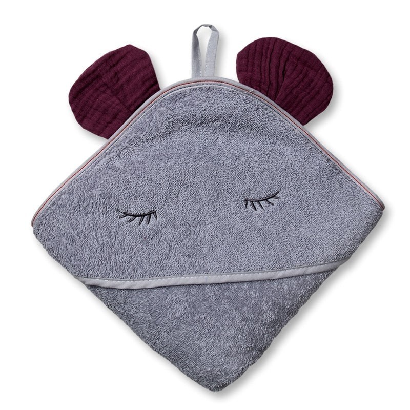 Hi Little One - Ręcznik z kapturem 100 x 100 MOUSE hooded bath towel Lavender