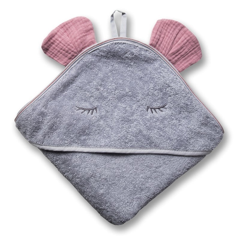 Hi Little One - Ręcznik z kapturem 100 x 100 MOUSE hooded bath towel BLUSH