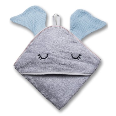 Hi Little One - Ręcznik z kapturem 100 x 100 ELEPHANT hooded bath towel Baby Blue