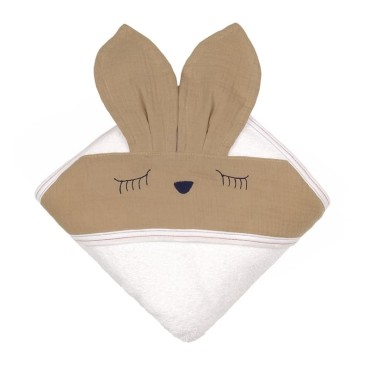 Hi Little One - Ręcznik z kapturem 100 x 100 SLEEPY BUNNY  hooded bath towel Beige