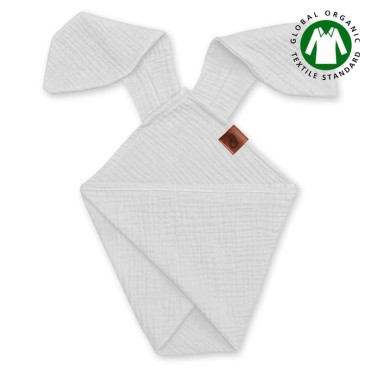 Hi Little One - Pieluszka dou dou BUNNY z organicznej BIO bawełny GOTS cozy muslin with ears 2in1 White