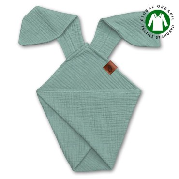 Hi Little One - Pieluszka dou dou BUNNY z organicznej BIO bawełny GOTS cozy muslin with ears 2in1 Forest Green