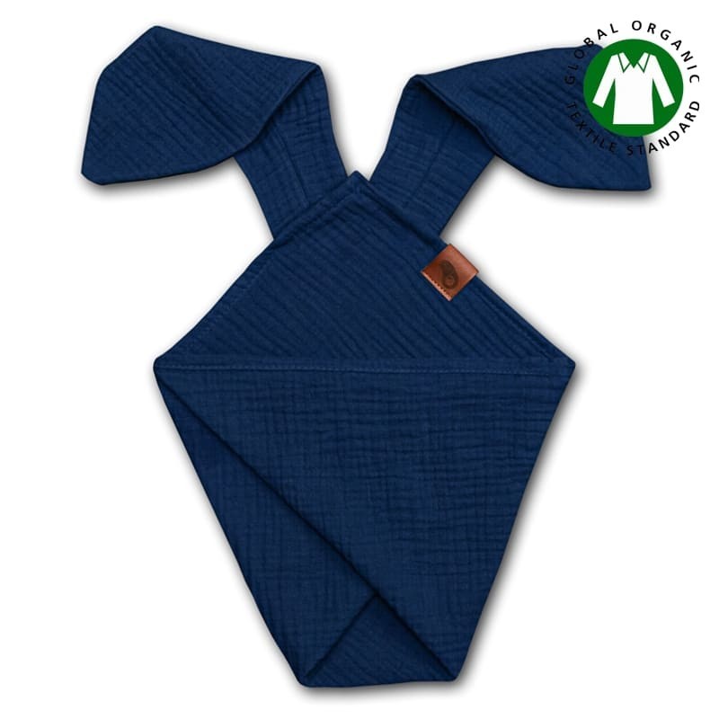 Hi Little One - Pieluszka dou dou BUNNY z organicznej BIO bawełny GOTS cozy muslin with ears 2in1 Navy