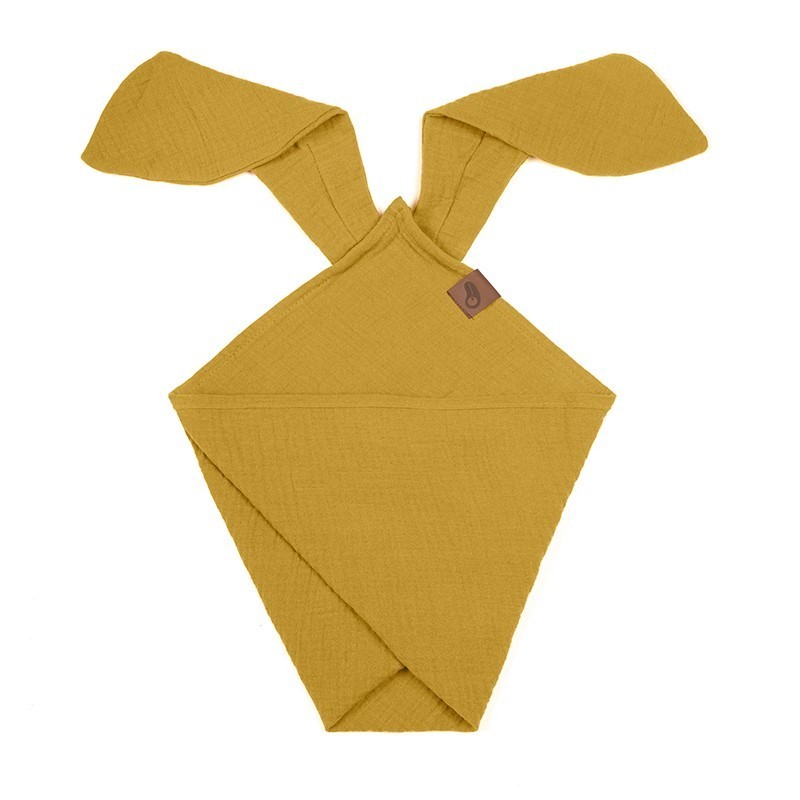 Hi Little One - Pieluszka dou dou BUNNY z organicznej BIO bawełny GOTS cozy muslin with ears 2in1 Mustard