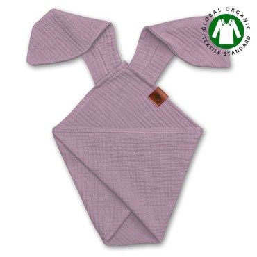 Hi Little One - Pieluszka dou dou BUNNY z organicznej BIO bawełny GOTS cozy muslin with ears 2in1 Blush