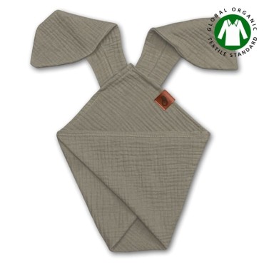 Hi Little One - Pieluszka dou dou BUNNY z organicznej BIO bawełny GOTS cozy muslin with ears 2in1 Dark oak