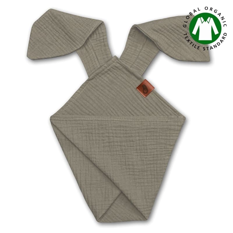 Hi Little One - Pieluszka dou dou BUNNY z organicznej BIO bawełny GOTS cozy muslin with ears 2in1 Dark oak