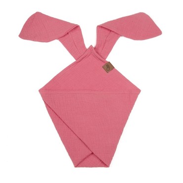 Hi Little One - Pieluszka dou dou BUNNY z organicznej BIO bawełny GOTS cozy muslin with ears 2in1 Coral