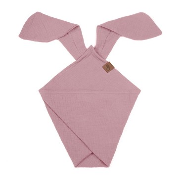 Hi Little One - Pieluszka dou dou BUNNY z organicznej BIO bawełny GOTS cozy muslin with ears 2in1 Baby Pink