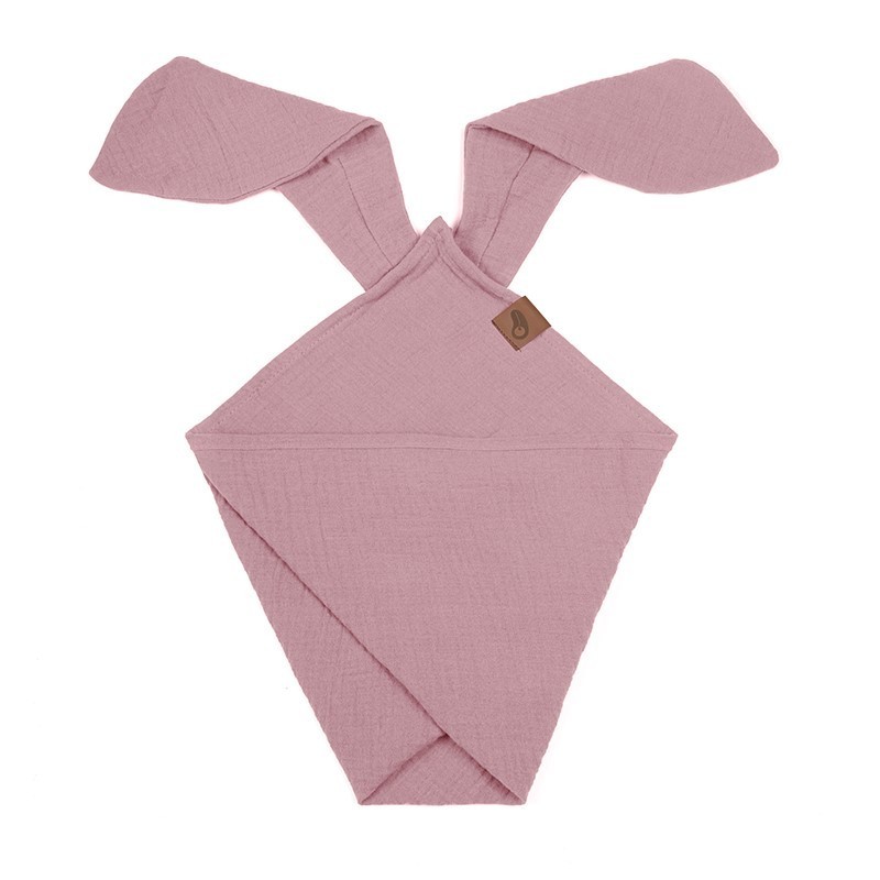 Hi Little One - Pieluszka dou dou BUNNY z organicznej BIO bawełny GOTS cozy muslin with ears 2in1 Baby Pink