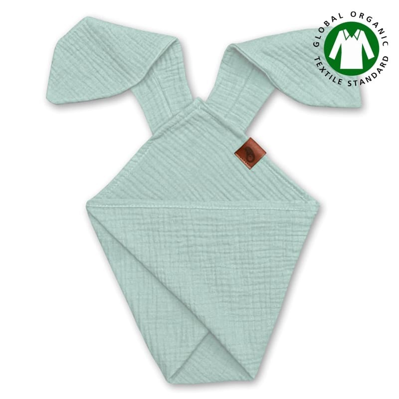 Hi Little One - Pieluszka dou dou BUNNY z organicznej BIO bawełny GOTS cozy muslin with ears 2in1 Mint