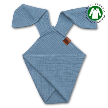 Hi Little One - Pieluszka dou dou BUNNY z organicznej BIO bawełny GOTS cozy muslin with ears 2in1 Baby Blue