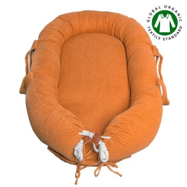 Hi Little One - Kokon gniazdko dla Noworodka z organicznego oddychającego BIO muślinu GOTS NEWBORN NEST Pumpkin