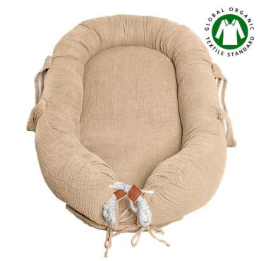 Hi Little One - Kokon gniazdko dla Noworodka z organicznego oddychającego BIO muślinu GOTS NEWBORN NEST Beige