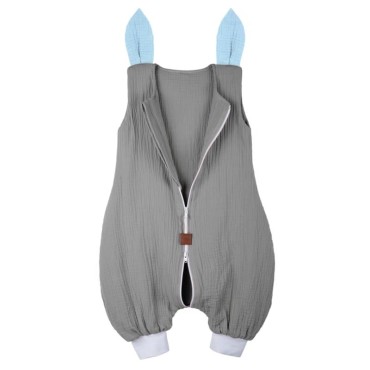 Hi Little One - śpiworek piżamka z bawełny muslin SLEEPY BUNNY Gray & Blue roz S