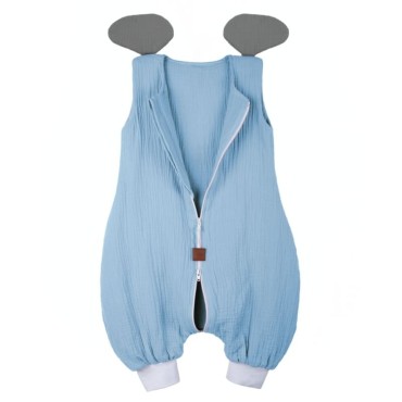 Hi Little One - śpiworek piżamka z bawełny muslin ELEPHANT Baby Blue & Gray roz M