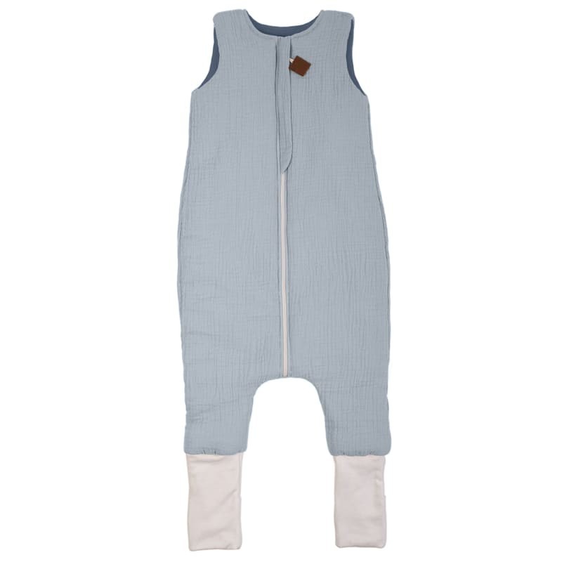 Hi Little One - ocieplany śpiworek dwustronny piżamka z nogawkami z organicznej BIO bawełny muślin BABY BLUE/JEANS roz M