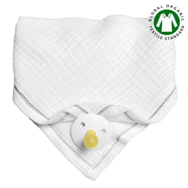 Hi Little One - bandana, śliniak z zawieszką na smoczek z organicznej BIO bawełny GOTS bandana bib 3in1 White