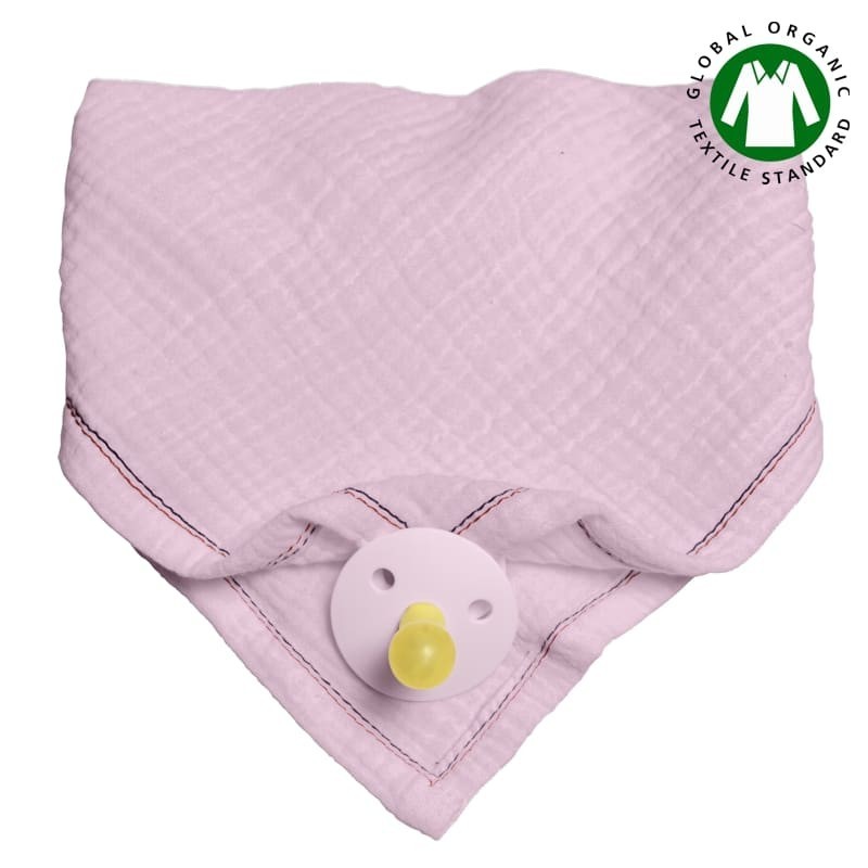 Hi Little One - bandana, śliniak z zawieszką na smoczek z organicznej BIO bawełny GOTS bandana bib 3in1Baby Pink Dark