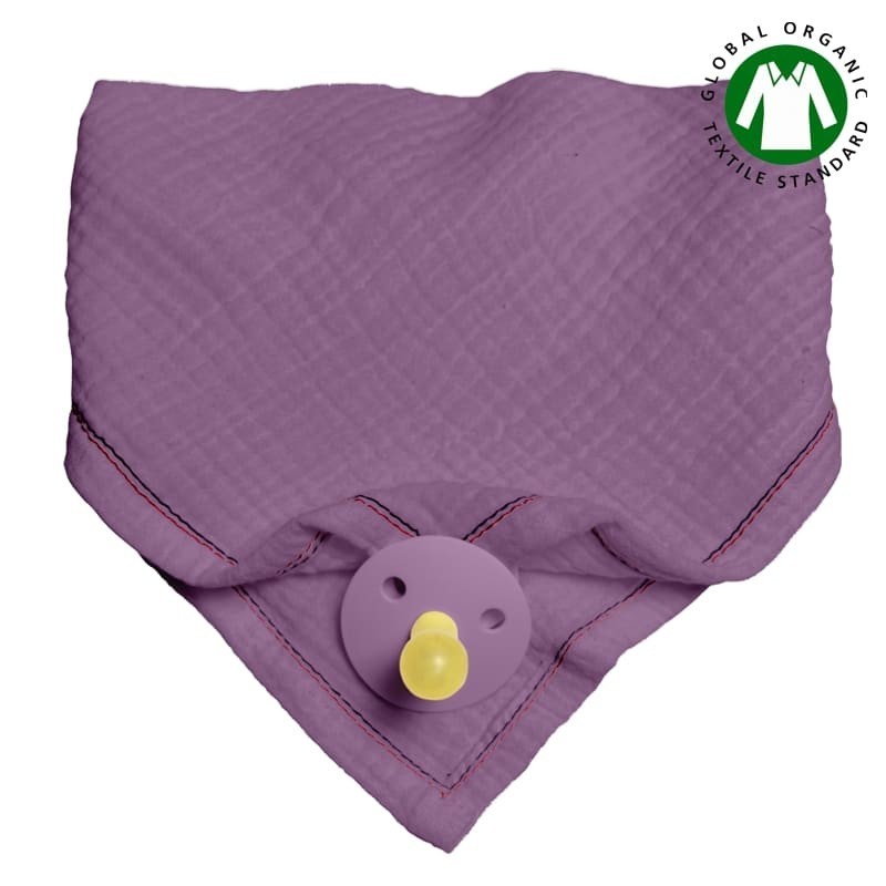 Hi Little One - bandana, śliniak z zawieszką na smoczek z organicznej BIO bawełny GOTS bandana bib 3in1 Lavender