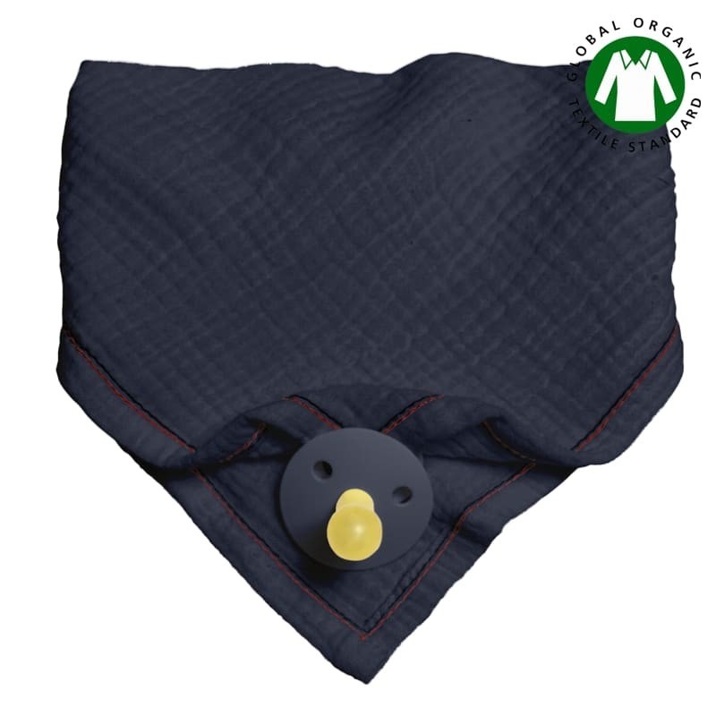 Hi Little One - bandana, śliniak z zawieszką na smoczek z organicznej BIO bawełny GOTS bandana bib 3in1 Navy