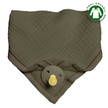 Hi Little One - bandana, śliniak z zawieszką na smoczek z organicznej BIO bawełny GOTS bandana bib 3in1 Green Hunter