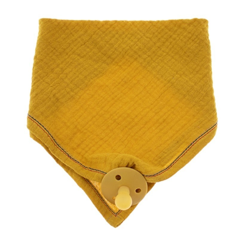 Hi Little One - bandana, śliniak z zawieszką na smoczek z organicznej BIO bawełny GOTS bandana bib 3in1 Mustard