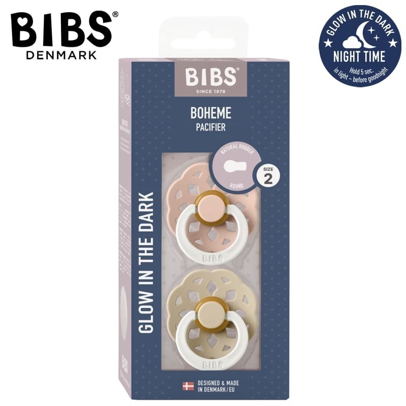 BIBS BOHEME 2-PACK BLUSH NIGHT & VANILLA NIGHT M Smoczek Uspokajający kauczuk Hevea