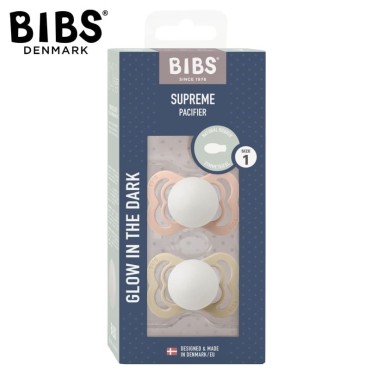 BIBS SUPREME 2-PACK BLUSH NIGHT & VANILLA NIGHT S Smoczek Symetrycznyy kauczuk Hevea