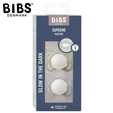 BIBS SUPREME 2-PACK SAGE NIGHT & CLOUD NIGHT S Smoczek Symetryczny kauczuk Hevea