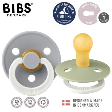 BIBS COLOUR 2-PACK SAGE NIGHT & CLOUD NIGHT S Smoczek Uspokajający kauczuk Hevea