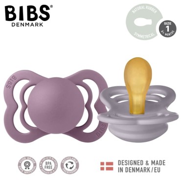 BIBS SUPREME 2-PACK FOSSIL GREY & MAUVE S Smoczek Symetryczny kauczuk Hevea