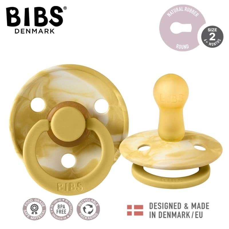 BIBS COLOUR TIE DIY COLLECTION 2-PACK MUSTARD IVORY & MUSTARD IVORY M Smoczek Uspokajający kauczuk Hevea