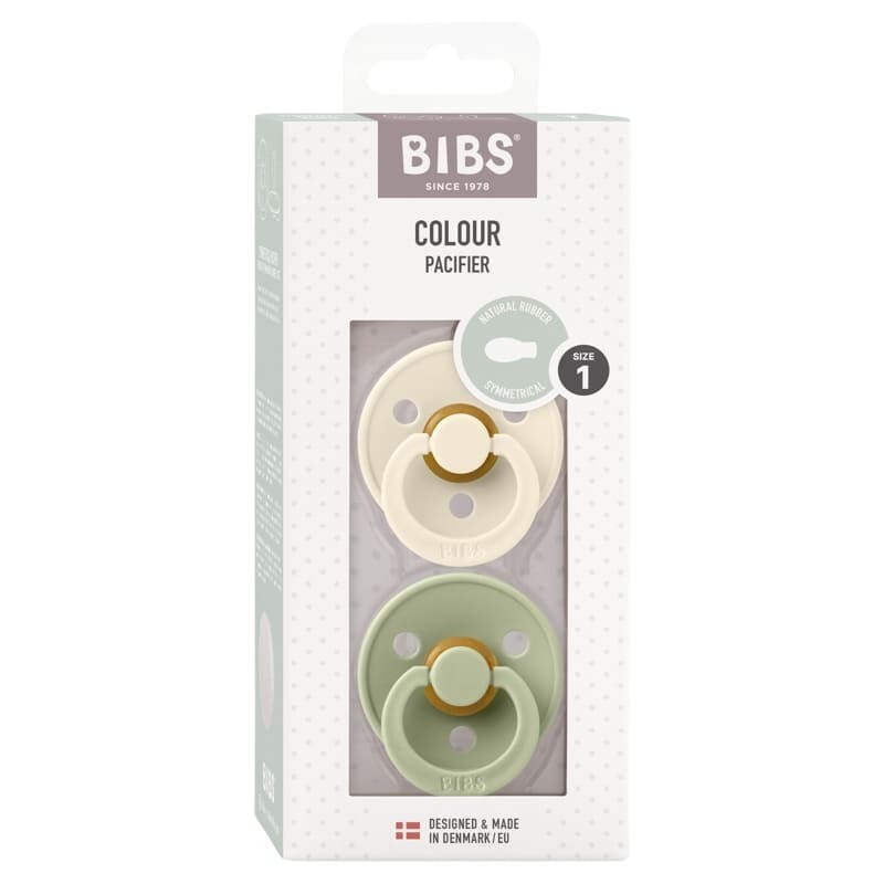 BIBS COLOUR SYMMETRICAL 2-PACK IVORY & SAGE S Smoczek Symetryczny kauczuk Hevea