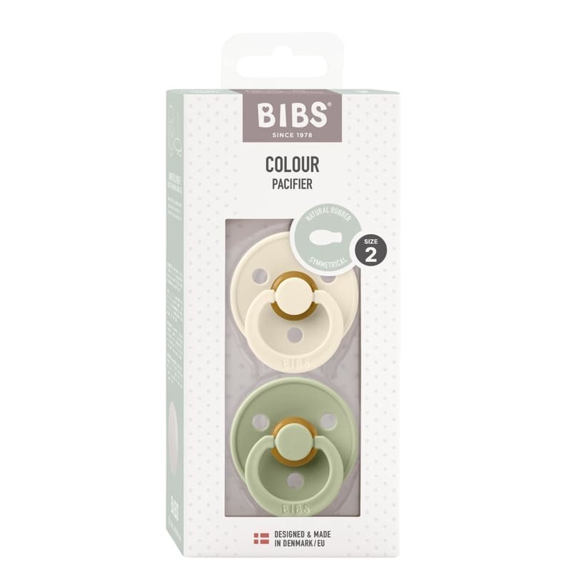 BIBS COLOUR SYMMETRICAL 2-PACK IVORY & SAGE M Smoczek Symetryczny kauczuk Hevea