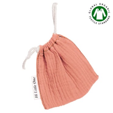 Hi Little One - Woreczek na smoczek z organicznej BIO bawełny GOTS muslin pacifier bag Salmon