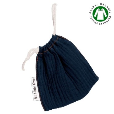 Hi Little One - Woreczek na smoczek z organicznej BIO bawełny GOTS muslin pacifier bag Navy