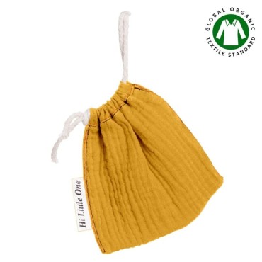 Hi Little One - Woreczek na smoczek z organicznej BIO bawełny GOTS muslin pacifier bag Mustard