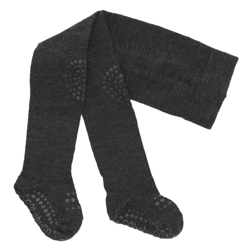 GoBabyGo - antypoślizgowe rajstopy do raczkowania i nauki chodzenia WOOL Dark Grey Melange 12-18 m-cy