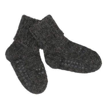 GoBabyGo - wełniane antypoślizgowe skarpetki do nauki chodzenia ALPACA Dark Grey Melange 6-12 m-cy