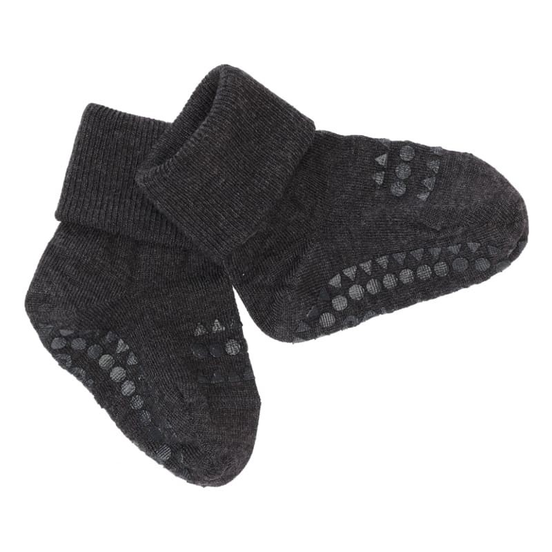 GoBabyGo - wełniane antypoślizgowe skarpetki do nauki chodzenia WOOL Dark Grey Melange 6-12 m-cy