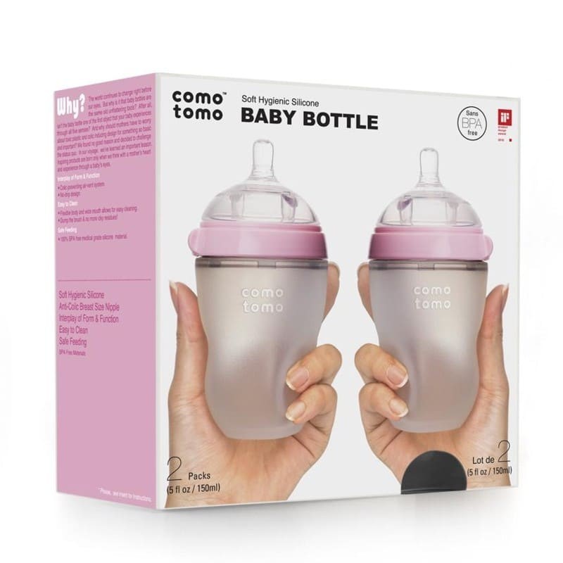 COMOTOMO - 2 antykolkowe butelki silikonowe MOM'S BREAST 250 ml Pink BABY