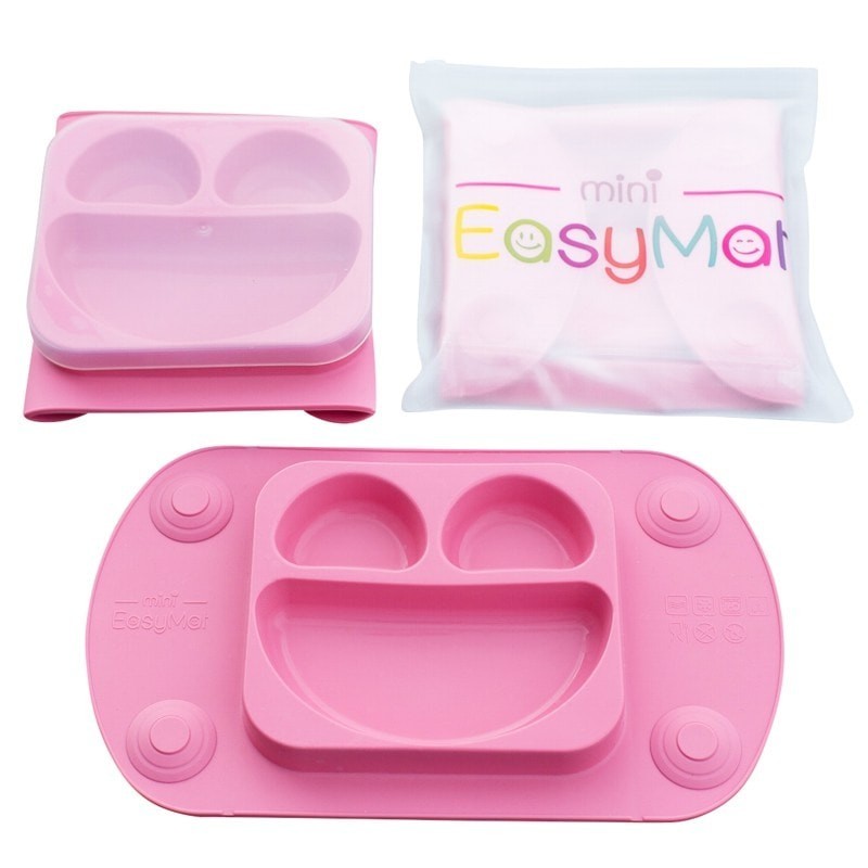 EasyTots - EasyMat Mini 2in1 PINK silikonowy talerzyk z podkładką - lunchbox