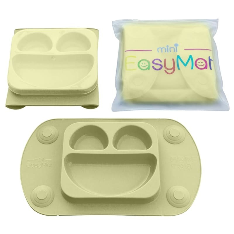 EasyTots - EasyMat Mini 2in1 OLIVE silikonowy talerzyk z podkładką - lunchbox