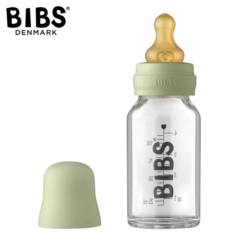 BIBS BABY GLASS BOTTLE SAGE Antykolkowa Butelka Szklana dla Noworodków 110 ml